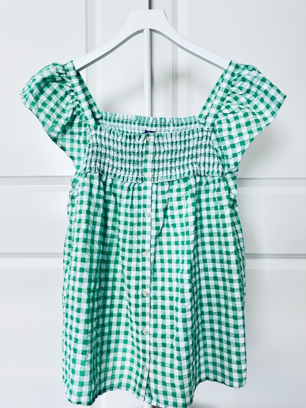 Women’s Old Navy Cap Sleeve Green & White Gingham Blouse Size XL Tall
